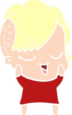 Bir insan tarafından çizilmiş mutlu düz renkli çizgi film kızı.