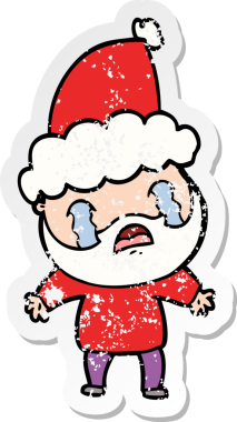 Bir insanın çizdiği Noel Baba şapkasıyla ağlayan sakallı bir adamın el yazısı.