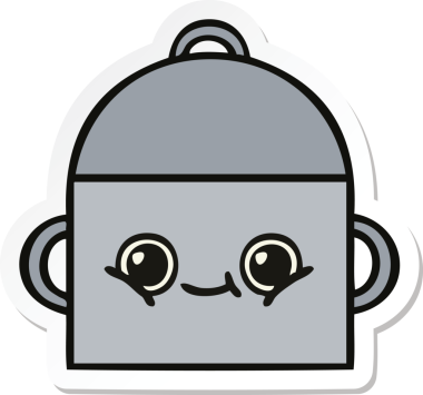 Bir insan tarafından çizilmiş şirin bir yemek pişirme kabının çıkartması.