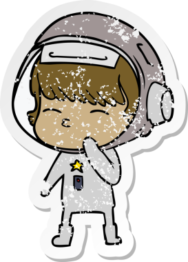 Bir insan tarafından çizilmiş garip bir astronotun sıkıntılı çıkartması.