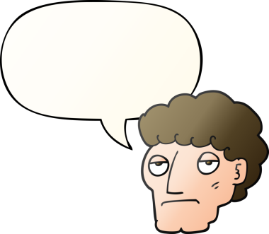 Bir insan tarafından çizilmiş düz eğimli konuşma baloncuğu ile sıkılmış çizgi film adamı