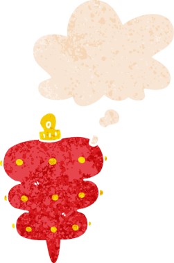 Düşünce baloncuğu ve grunge ile karikatür noel dekorasyonu bir insan tarafından çizilmiş sıkıntılı retro desen tarzı