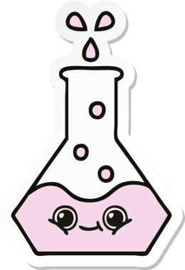 Bir insan tarafından çizilmiş sevimli bir karikatür bilim şişesinin etiketi.