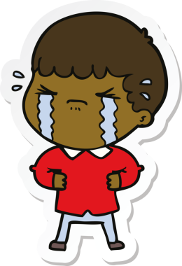 Bir insan tarafından çizilmiş, ağlayan bir çizgi film karakterinin çıkartması.