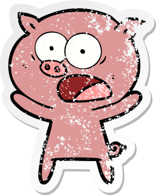 Bir insan tarafından çizilmiş bağıran bir domuzun sıkıntılı çıkartması.