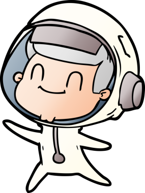 Bir insan tarafından çizilmiş mutlu astronot çizgi filmi.