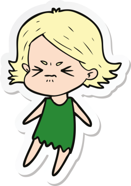 Bir insan tarafından çizilmiş kızgın bir karikatür çıkartması.