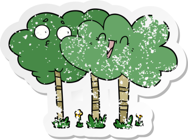 Bir insan tarafından çizilmiş karikatür ağaçlarının sıkıntılı çıkartması.