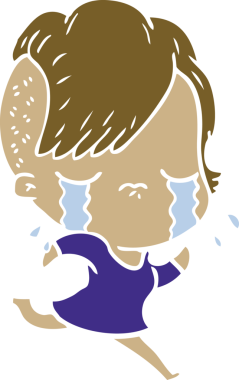 Düz renkli çizgi film karakteri ağlayan kız bir insan tarafından çizilmiş.