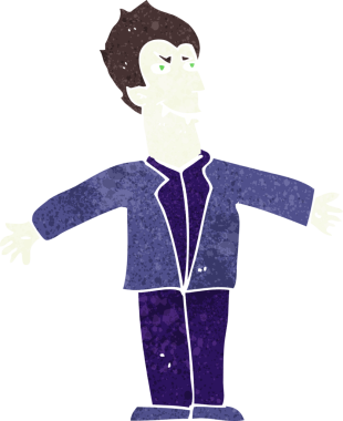 Bir insan tarafından çizilmiş kolları açık vampir adam çizgi filmi.