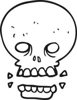 Bir insan tarafından çizilmiş siyah beyaz bir kafatası.