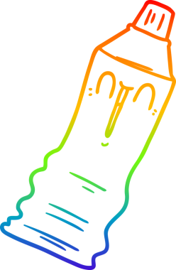 Bir insan tarafından çizilmiş karikatür diş macunu tüpünün çizimi.