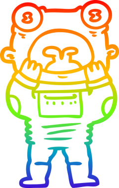 Gökkuşağı gradyan çizgi çizimi bir insan tarafından çizilmiş şaşırarak nefes nefese kalan bir uzaylı çizgi