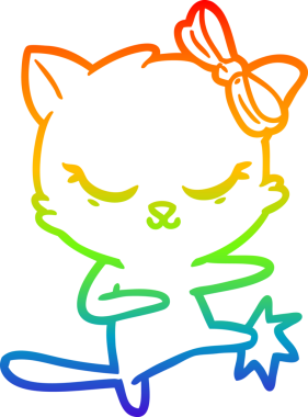 Gökkuşağı gradyan çizimi. Bir insan tarafından çizilmiş şirin bir çizgi film kedisi.