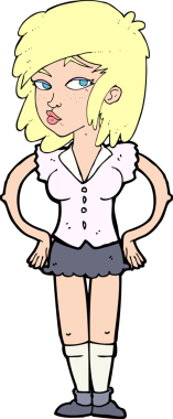 Bir insan tarafından çizilmiş, elleri kalçasında güzel bir kadın.