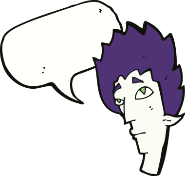 Bir insan tarafından çizilmiş konuşma balonlu vampir kafası.