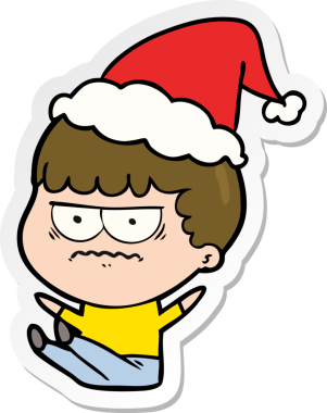 Bir insan tarafından çizilmiş Noel Baba şapkası giymiş sinirli bir adamın el yazısı.