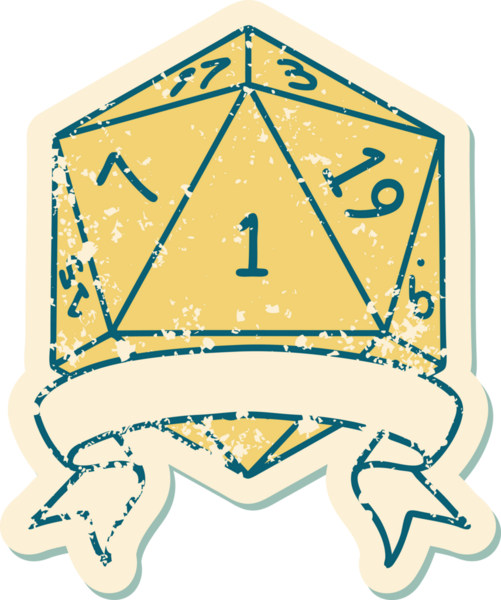 Retro Dövme Biçimi Doğal Bir d20 zar bir insan tarafından çizildi