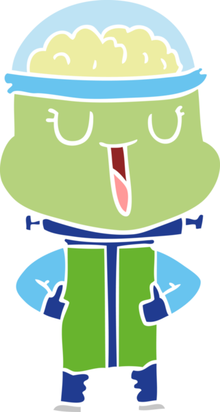 Bir insan tarafından çizilmiş mutlu düz renkli çizgi film robotu