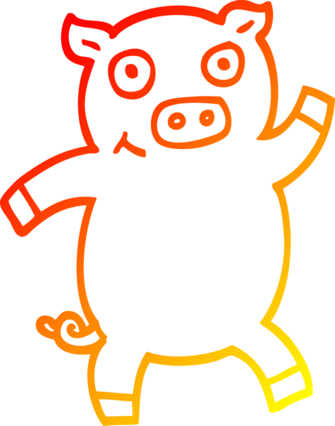 Bir insan tarafından çizilen dans eden bir domuzun sıcak çizgi çizimi