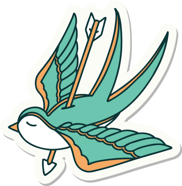 Bir insanın çizdiği okla delinmiş bir kırlangıç dövmesi.