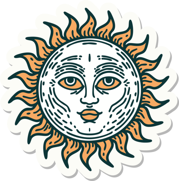 Bir insan tarafından çizilmiş geleneksel güneş stili dövme çıkartması.