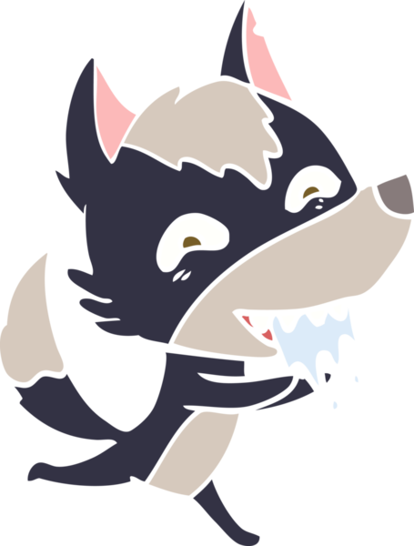 Düz renkli çizgi film aç kurt bir insan tarafından çizilmiş.