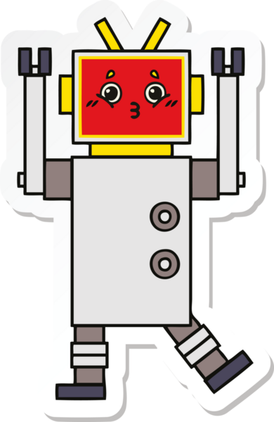 Bir insan tarafından çizilmiş şirin çizgi film robotunun çıkartması.