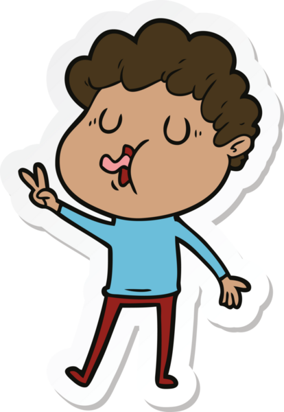 Bir insan tarafından çizilmiş şarkı söyleyen bir çizgi film karakterinin çıkartması.