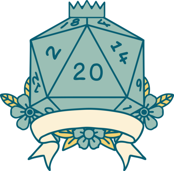 Retro Dövme Biçimi Doğal 20 kritik vuruş D20 zar bir insan tarafından çizildi