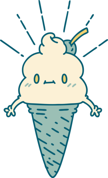 Bir insan tarafından çizilmiş geleneksel dövmeli dondurma karakteri.