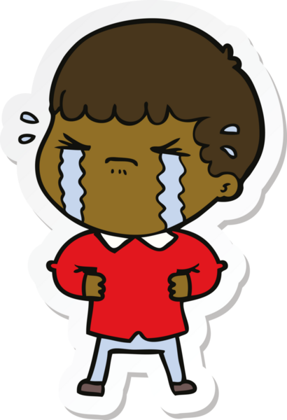 Bir insan tarafından çizilmiş, ağlayan bir çizgi film karakterinin çıkartması.