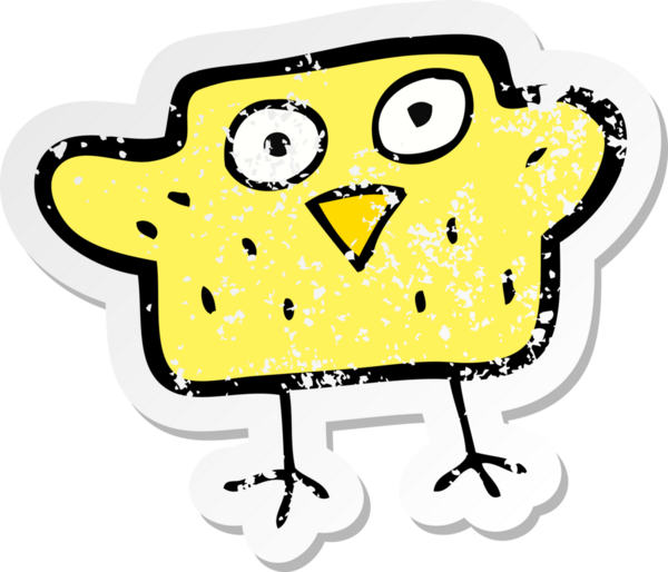 Bir insan tarafından çizilmiş karikatür kuşunun gerilmiş çıkartması.