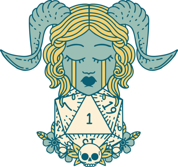 Retro Dövme Biçimi Ağlama Ağlama Doğal bir D20 zar atışıyla bir insan tarafından çizilmiş