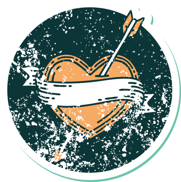 Bir insan tarafından çizilmiş ok kalp ve pankartın sembolik dövmeli görüntüsü