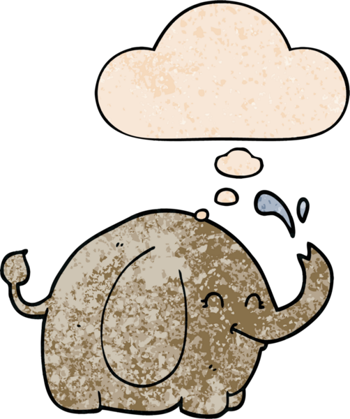 Bir insan tarafından çizilmiş grunge desenli düşünce baloncuklu çizgi film fili.