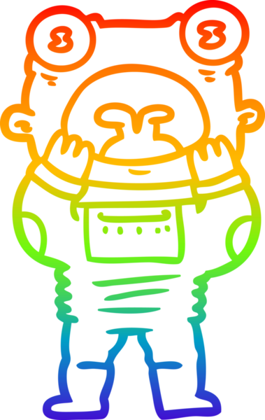 Gökkuşağı gradyan çizgi çizimi bir insan tarafından çizilmiş şaşırarak nefes nefese kalan bir uzaylı çizgi