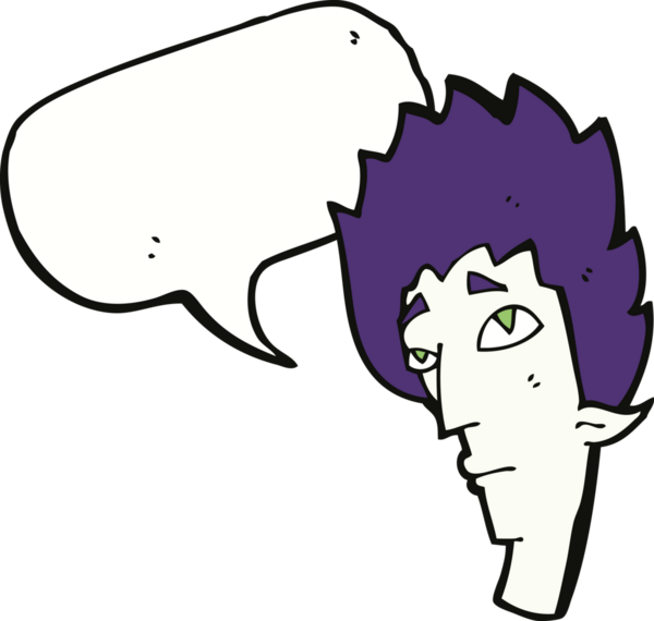 Bir insan tarafından çizilmiş konuşma balonlu vampir kafası.