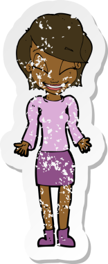 Bir insan tarafından çizilmiş omuzlarını silken mutlu bir kadının gerilmiş çıkartması.