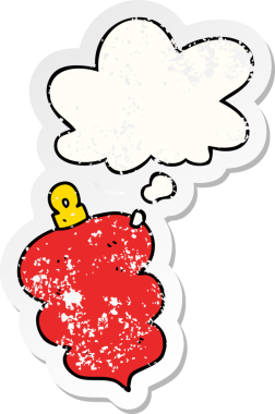 Düşünce baloncuklarıyla süslenmiş karikatür Noel 'i bir insan tarafından çizilmiş yıpranmış bir çıkartma gibi.