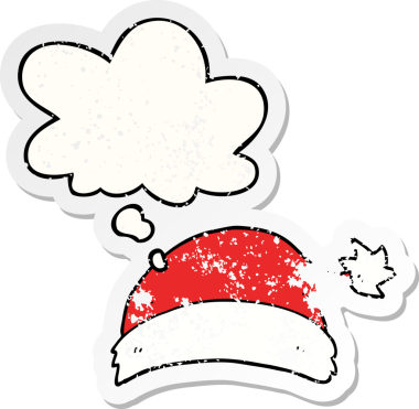 Düşünce baloncuklu bir çizgi film şapkası, bir insan tarafından çizilmiş yıpranmış bir çıkartma.