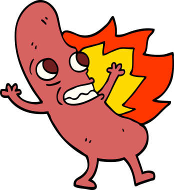 El çizimi karalama tarzı çizgi film. Alevli sosisli bir insan tarafından çizilmiş.