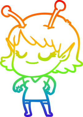 Bir insan tarafından çizilmiş gülümseyen uzaylı kız çizgi filmi.