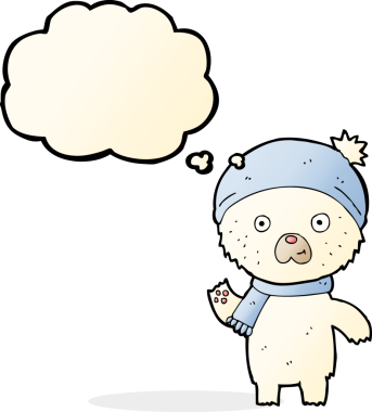 Bir insan tarafından çizilmiş düşünce baloncuğu ile kutup ayısı sallayan çizgi film