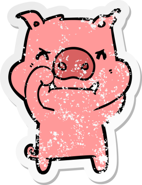 Bir insan tarafından çizilmiş kızgın çizgi film domuzunun sıkıntılı çıkartması.