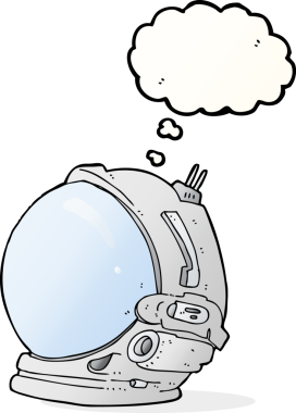 Bir insan tarafından çizilmiş düşünce baloncuklu astronot kaskı.