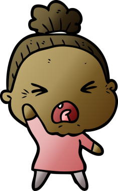 Bir insan tarafından çizilmiş kızgın yaşlı kadın çizgi filmi.