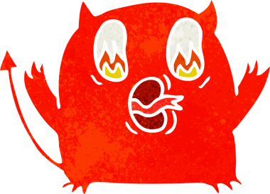 Bir insan tarafından çizilmiş sevimli kawaii kırmızı iblisinin serbest çizimi.