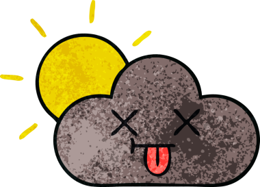 Bir fırtına bulutunun retro grunge dokusu ve bir insan tarafından çizilmiş güneş.