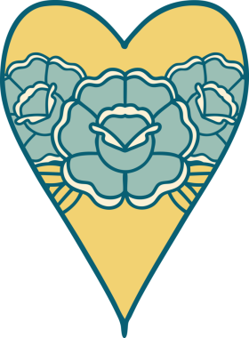 Bir insan tarafından çizilmiş kalp ve çiçeklerin ikonik dövme şekli